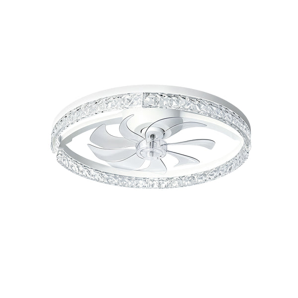 Dimmable Bedroom Crystal Glass Flush Mount Ceiling Fan with Light