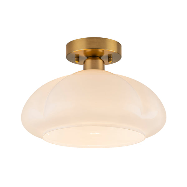 1-Light Opal Glass Curved Semi Flush Mount