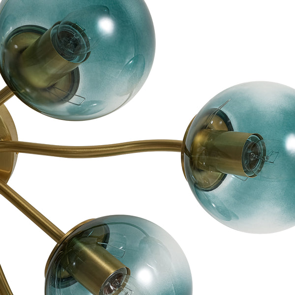 Brass Blue Glass Sputnik Bubble Semi Flush Chandelier
