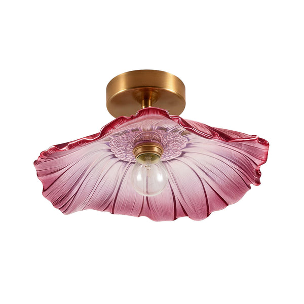 Purple Lotus Floral Glass Semi Flush Mount