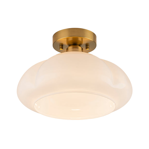 1-Light Opal Glass Curved Semi Flush Mount