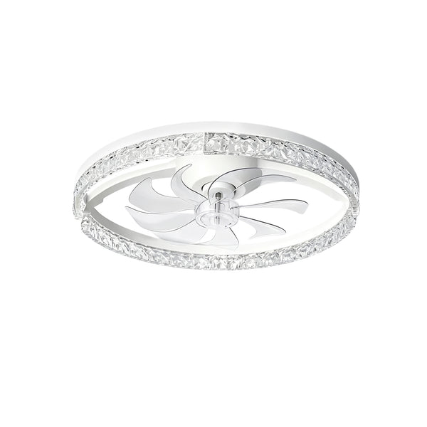 Dimmable Bedroom Crystal Glass Flush Mount Ceiling Fan with Light