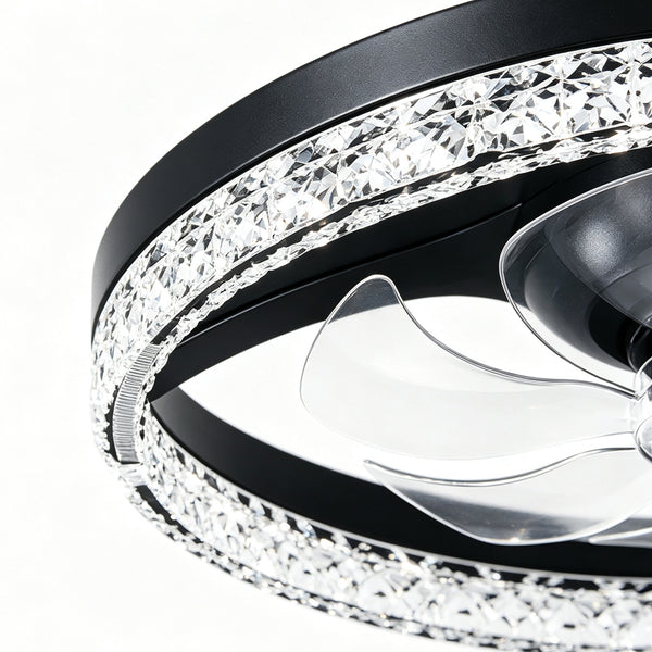 Dimmable Bedroom Crystal Glass Flush Mount Ceiling Fan with Light