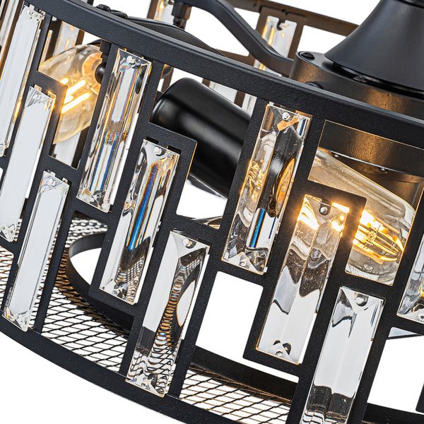 4-Light Crystal Cage Semi Flush Mount Ceiling Fan