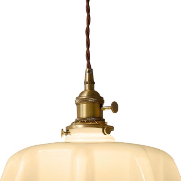 1-Light Creamy Scalloped Flower Glass Pendant Lighting