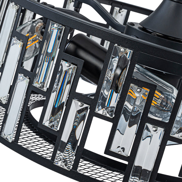 4-Light Crystal Cage Semi Flush Mount Ceiling Fan