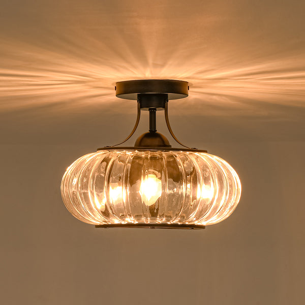 3-Light Lantern Glass Semi-Flush Mount
