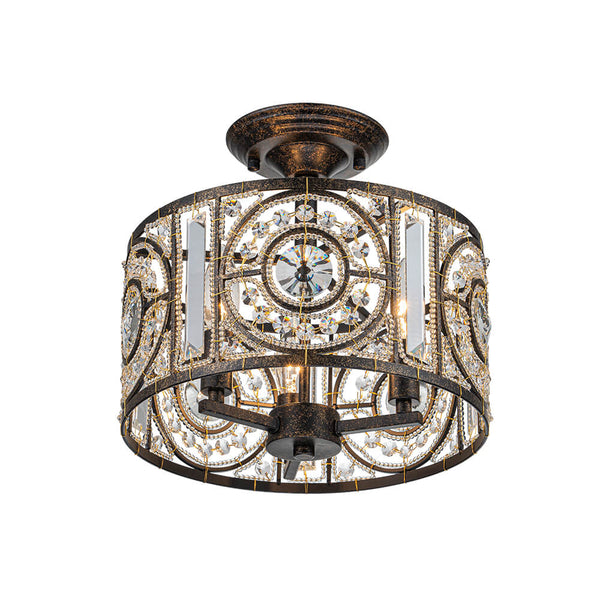 3-Light Crystal Drum Flush Mount Chandelier