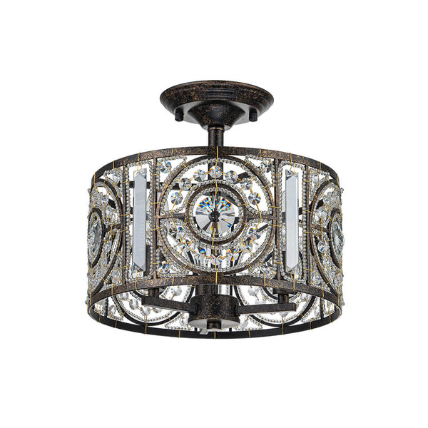 3-Light Crystal Drum Flush Mount Chandelier