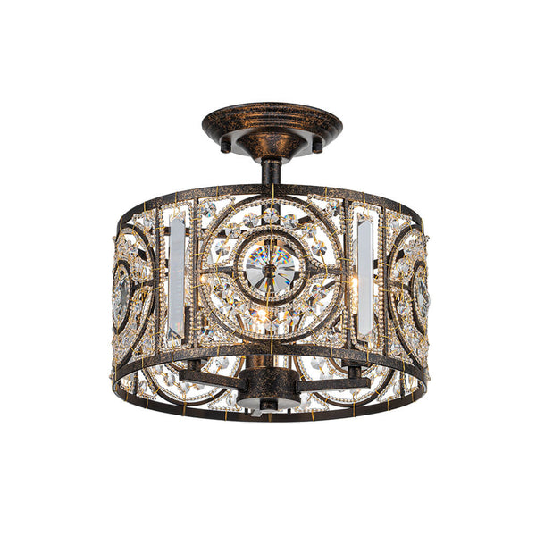 3-Light Crystal Drum Flush Mount Chandelier