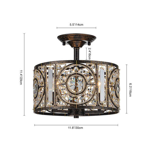 3-Light Crystal Drum Flush Mount Chandelier