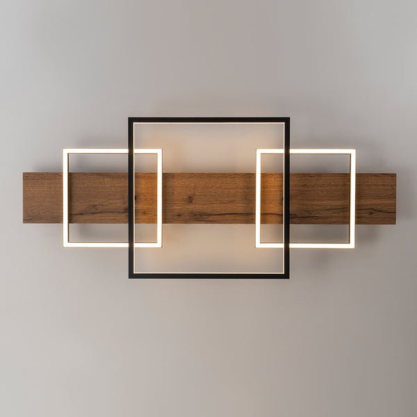 LED Modern Farmhouse Walnut Wood Grain Rectangle Flush Mount