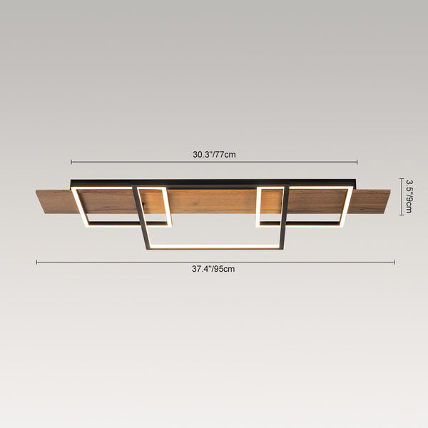 LED Modern Farmhouse Walnut Wood Grain Rectangle Flush Mount