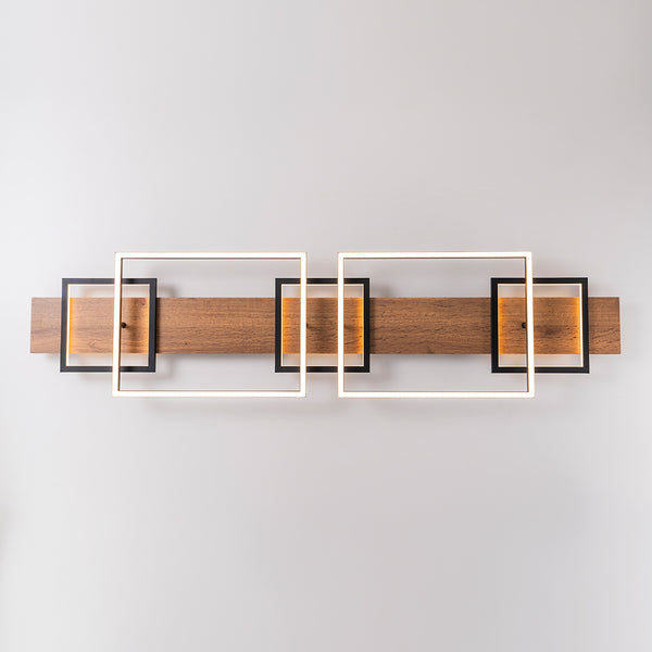 LED Modern Farmhouse Walnut Wood Grain Rectangle Flush Mount