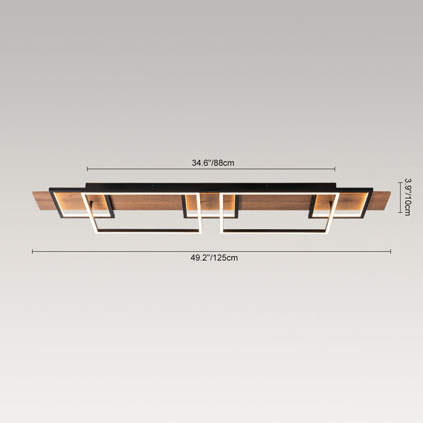 LED Modern Farmhouse Walnut Wood Grain Rectangle Flush Mount