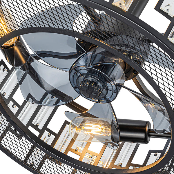 4-Light Crystal Cage Semi Flush Mount Ceiling Fan