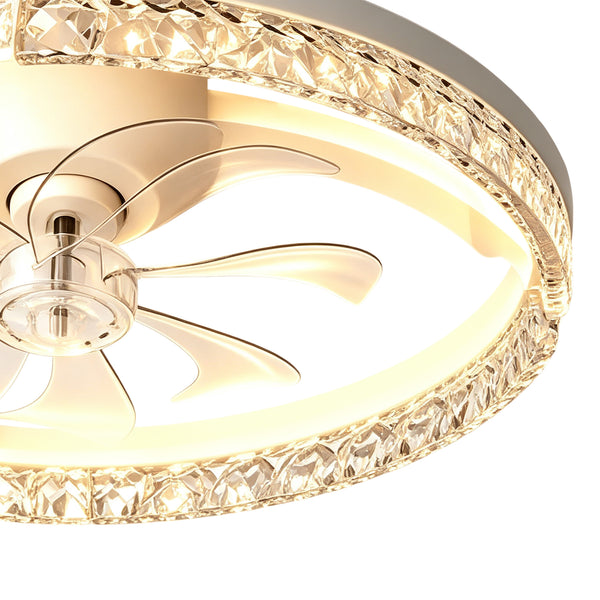 Dimmable Bedroom Crystal Glass Flush Mount Ceiling Fan with Light