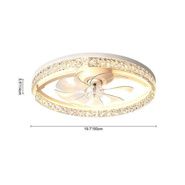 Dimmable Bedroom Crystal Glass Flush Mount Ceiling Fan with Light