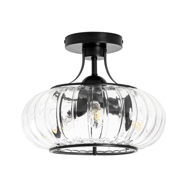 3-Light Lantern Glass Semi-Flush Mount