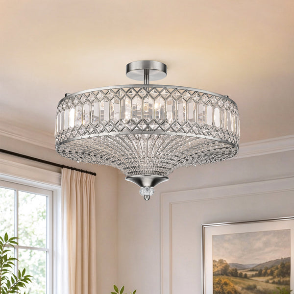 Carved Crystal Drum Semi Flush Mount