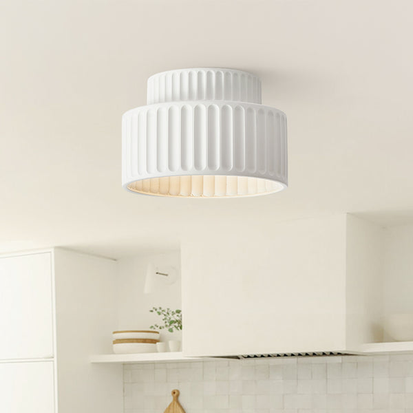 Thehouselights-Nordic Cream Style 2-Layer Flush Mount Ceiling Light-Ceiling Light-White-