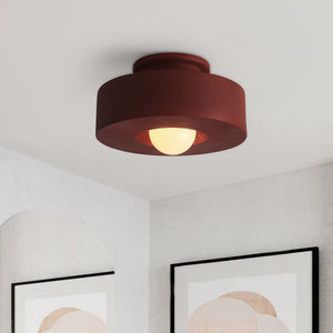 Thehouselights-Nordic Geometric Flush Mount Cylindrical Ceramic Ceiling Light-Ceiling Light-Red-