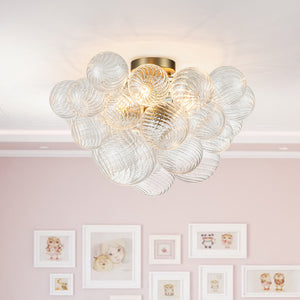 Thehouselights-Cluster Glass Bubble Semi Flush Chandelier-Ceiling Light-Brass-
