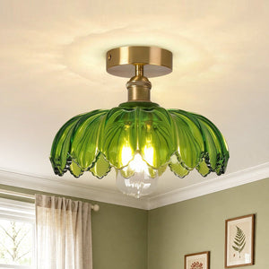 Thehouselights-1-Light Lotus Dome Semi Flush Mount Glass Ceiling-Ceiling Light-Green-