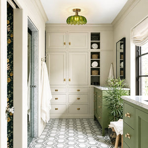 Thehouselights-1-Light Lotus Dome Semi Flush Mount Glass Ceiling-Ceiling Light-Green-
