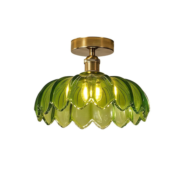 Thehouselights-1-Light Lotus Dome Semi Flush Mount Glass Ceiling-Ceiling Light-White-