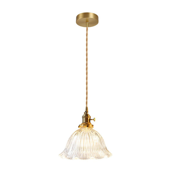 Thehouselights-1-Light Lotus Stripe Glass Pendant Light-Pendant-Clear-
