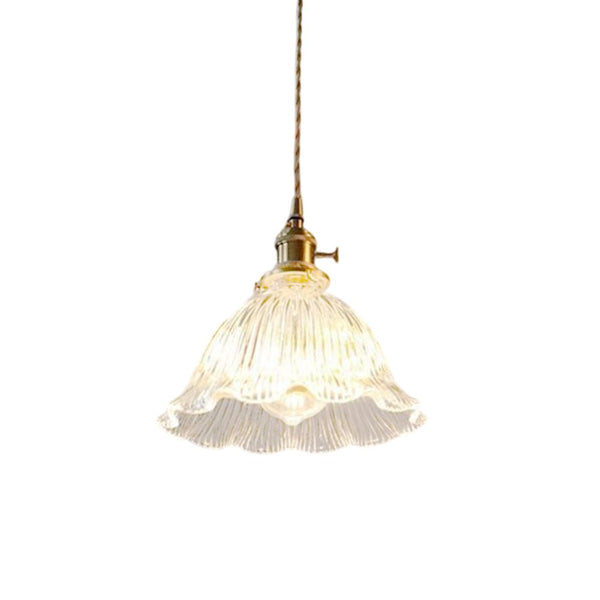 Thehouselights-1-Light Lotus Stripe Glass Pendant Light-Pendant-Clear-