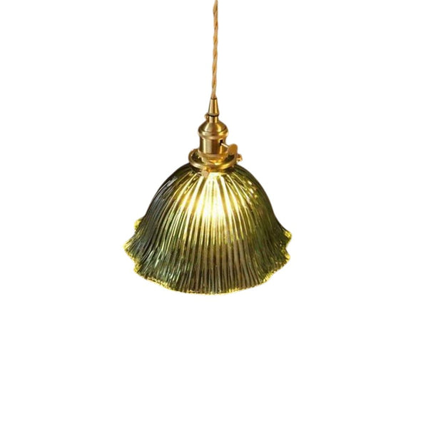 Thehouselights-1-Light Lotus Stripe Glass Pendant Light-Pendant-Green-