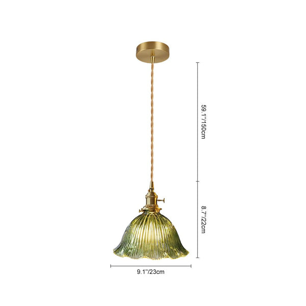 Thehouselights-1-Light Lotus Stripe Glass Pendant Light-Pendant-Green-