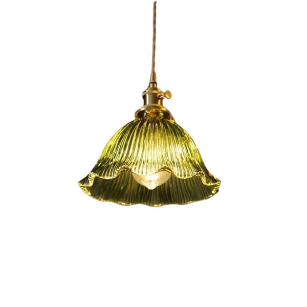 Thehouselights-1-Light Lotus Stripe Glass Pendant Light-Pendant-Green-