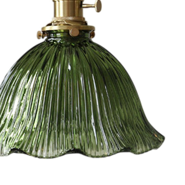 Thehouselights-1-Light Lotus Stripe Glass Pendant Light-Pendant-Green-