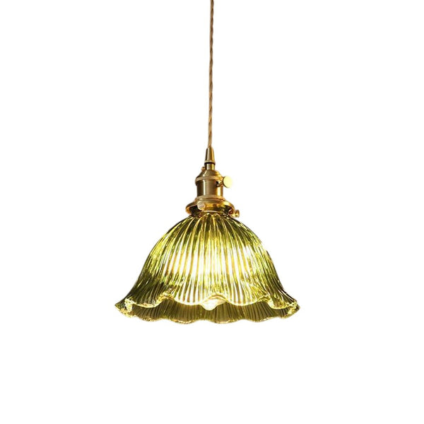 Thehouselights-1-Light Lotus Stripe Glass Pendant Light-Pendant-Green-