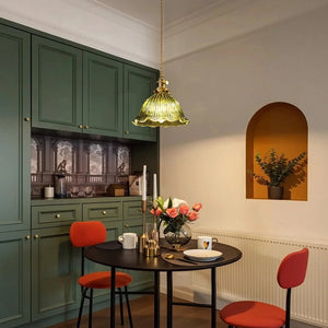 Thehouselights-1-Light Lotus Stripe Glass Pendant Light-Pendant-Green-