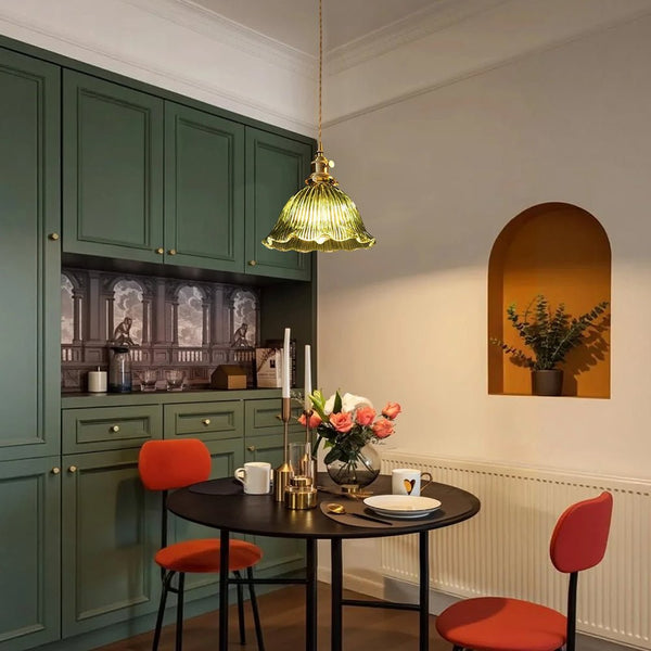 Thehouselights-1-Light Lotus Stripe Glass Pendant Light-Pendant-Green-