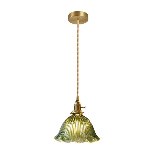 Thehouselights-1-Light Lotus Stripe Glass Pendant Light-Pendant-Green-