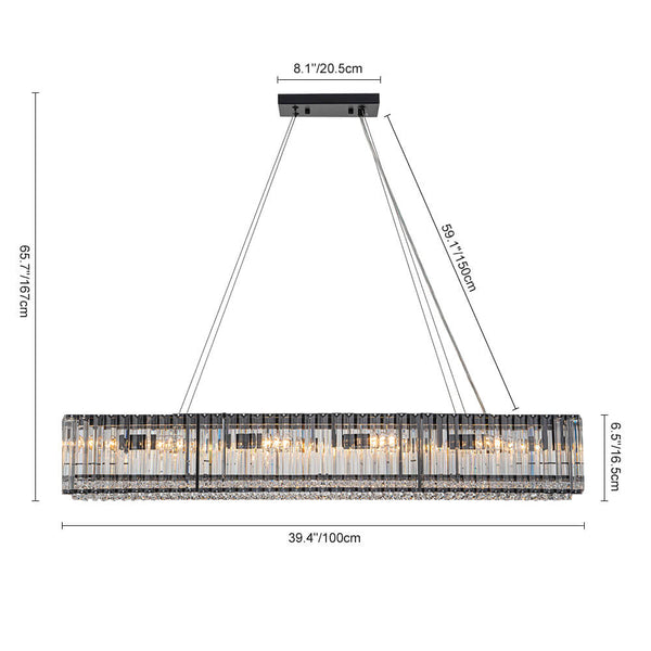 Thehouselights - 10 - Light Crystal Rectangle Island Chandelier - Chandelier - Black - 