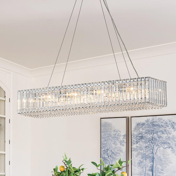 Thehouselights - 10 - Light Crystal Rectangle Island Chandelier - Chandelier - Chrome - 