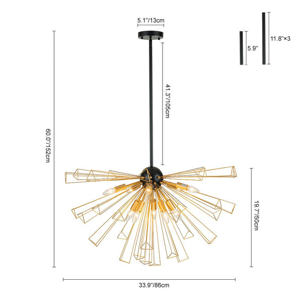 Thehouselights-10-Light Modern Sputnik Sunburst Geometric Chandelier-Chandelier-Black-