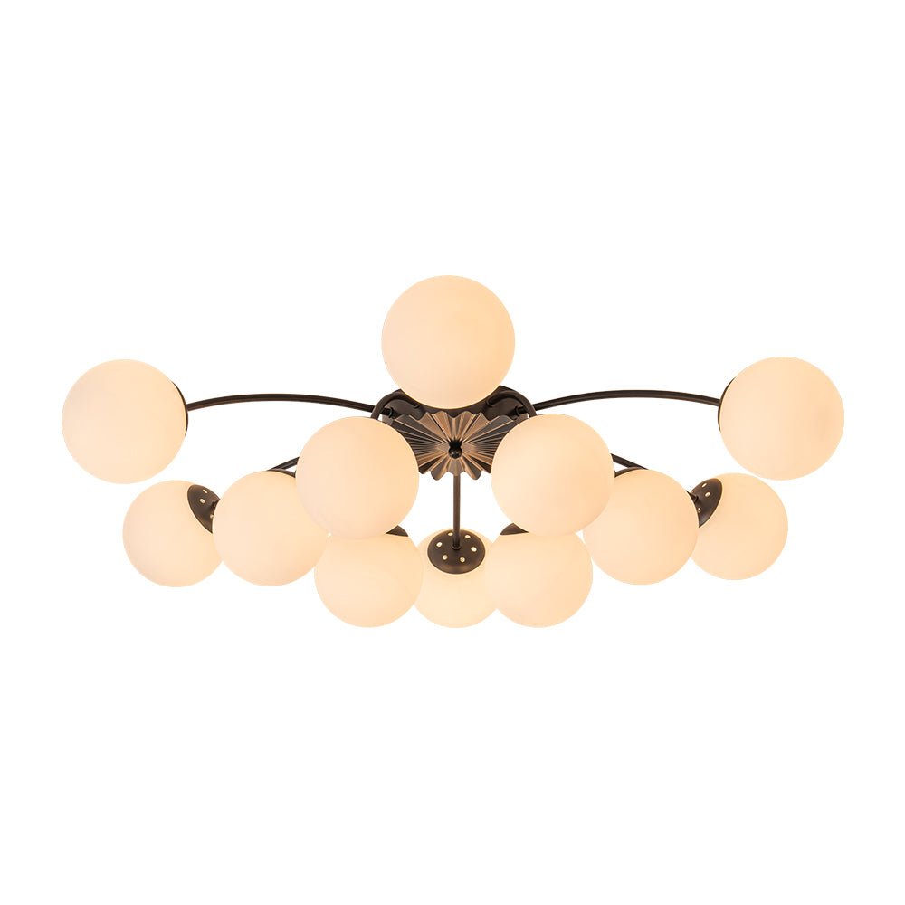 12-Light Black Opal Glass Sputnik Semi Flush Chandelier | Living Room ...
