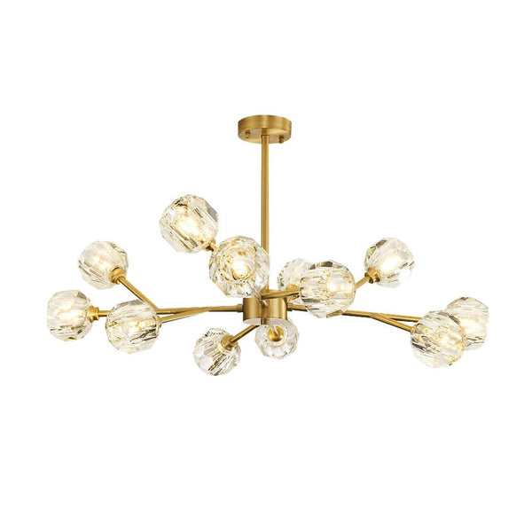 Thehouselights - 12 - Light Branching Sputnik Crystal Glass Chandelier - Chandelier - Brass - 