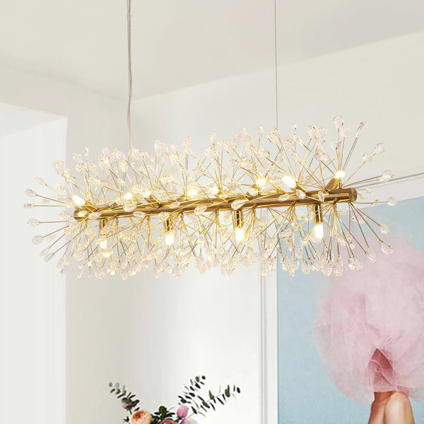 Thehouselights - 12 - Light Crystal Dandelion Linear Chandelier - Chandelier - Brass - 