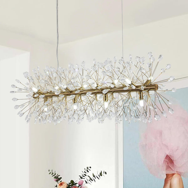 Thehouselights - 12 - Light Crystal Dandelion Linear Chandelier - Chandelier - Brass - 