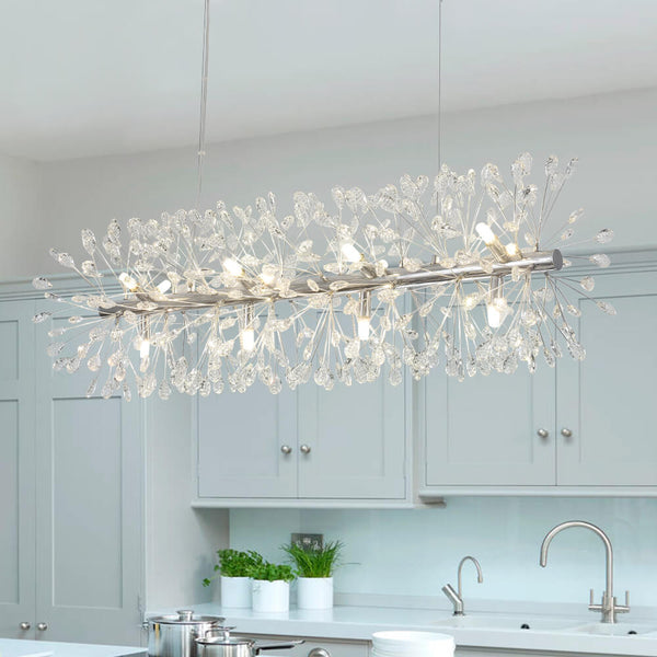 Thehouselights - 12 - Light Crystal Dandelion Linear Chandelier - Chandelier - Chrome - 