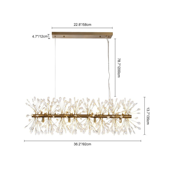 Thehouselights - 12 - Light Crystal Dandelion Linear Chandelier - Chandelier - Chrome - 