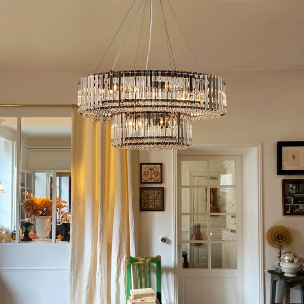 Thehouselights - 12 - Light Modern 2 - Tier Crystal Chandelier - Chandelier - Chrome - 